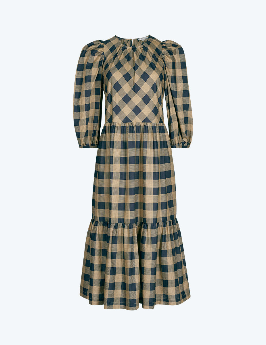 The Tiered Midi Dress - Buffalo Check in Midnight & Toffee