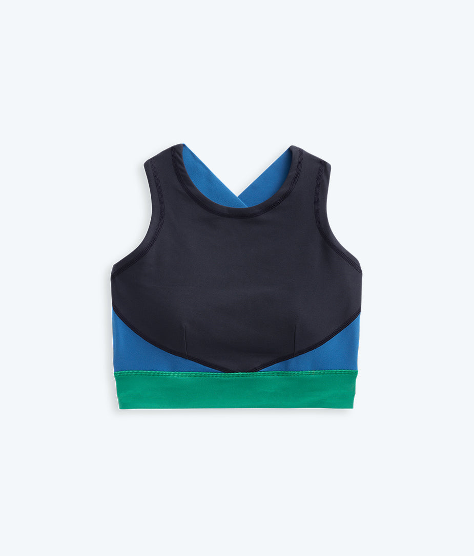 The Cross-Back Crop Sports Bra - Midnight & Santorini & Clover