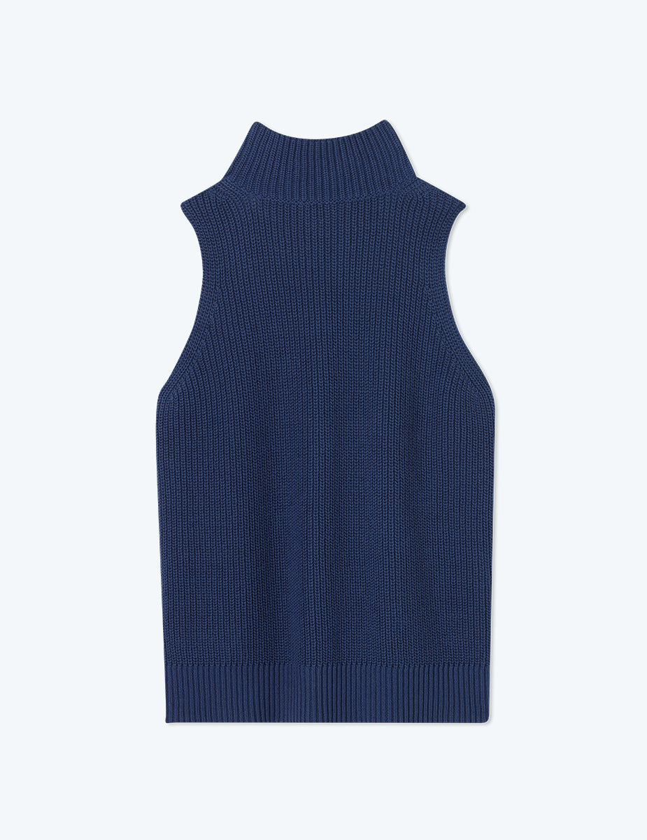 The High Neck Sweater Vest - Atlantic & White Sand