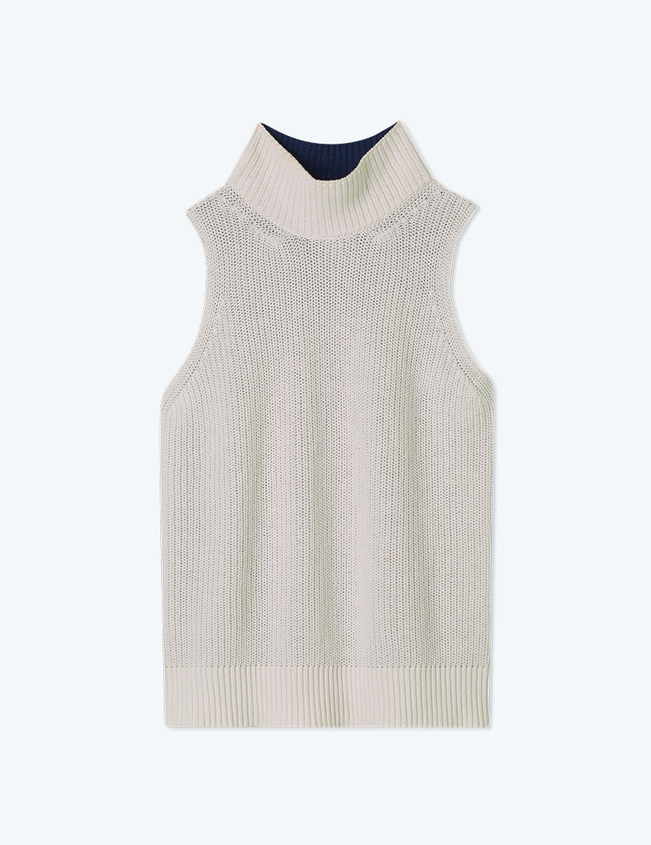 The High Neck Sweater Vest - Atlantic & White Sand