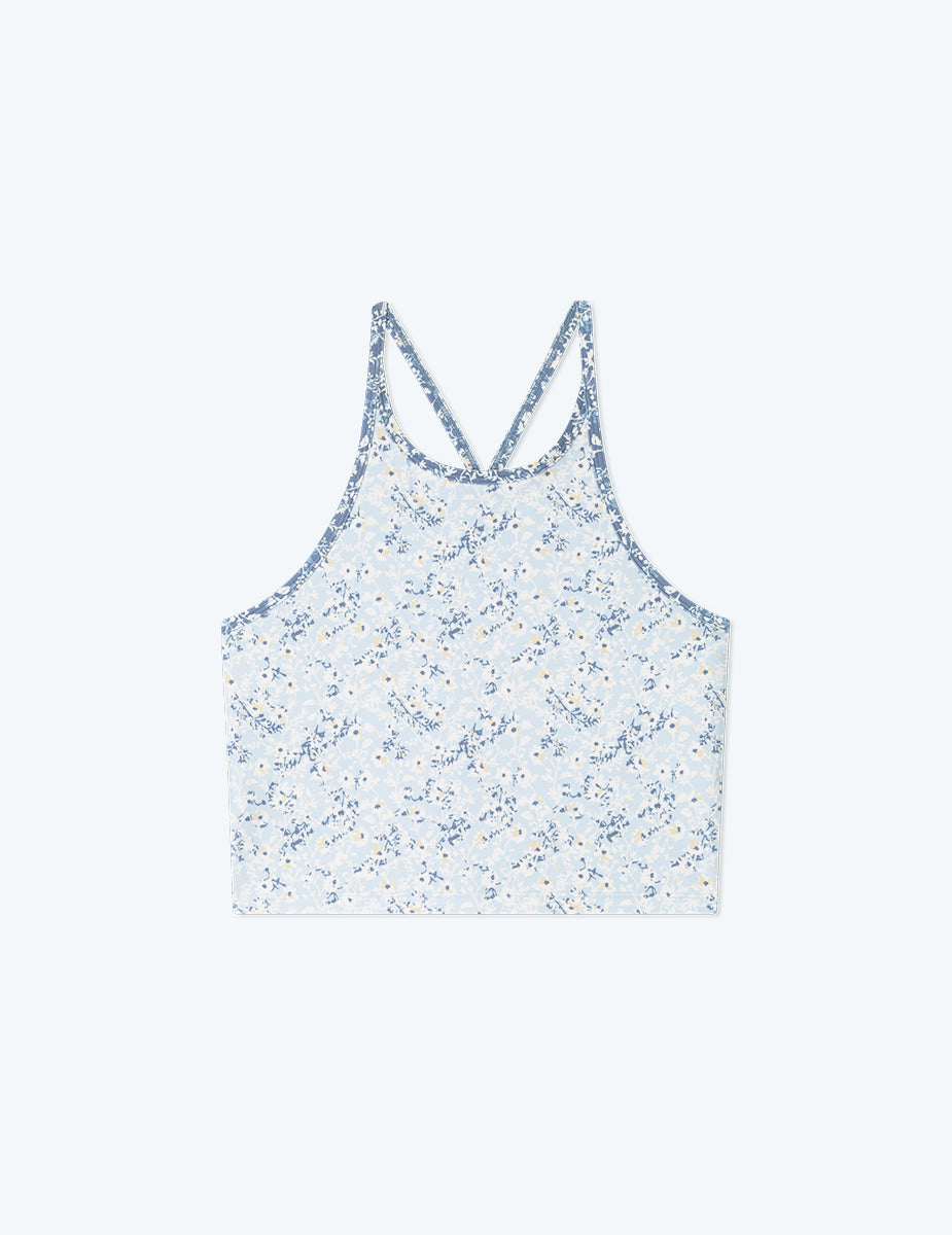 The High Neck Midi Sports Bra Tank - In Bloom in Powder Blue