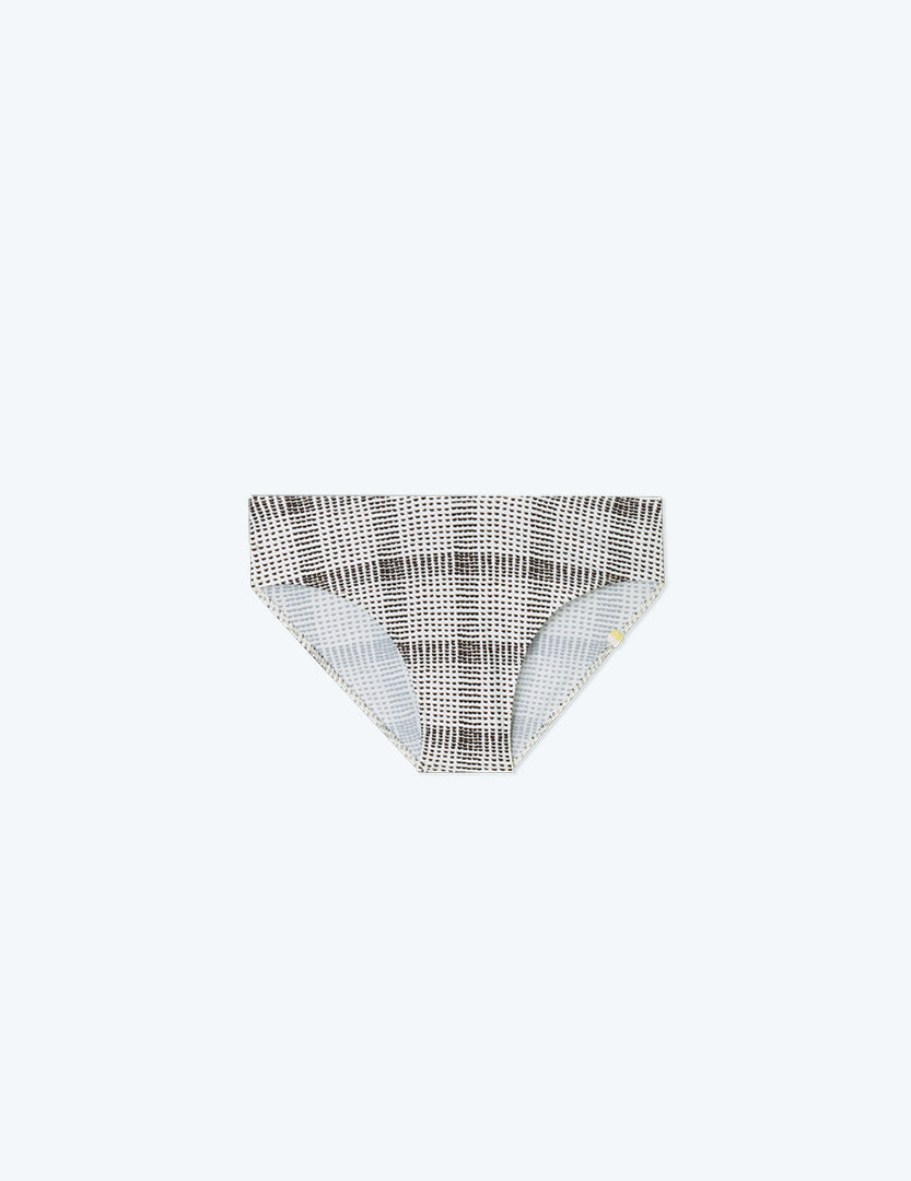 The Limited-Edition High Leg Mid Rise Bikini Bottom - Modern Plaid in White Sand