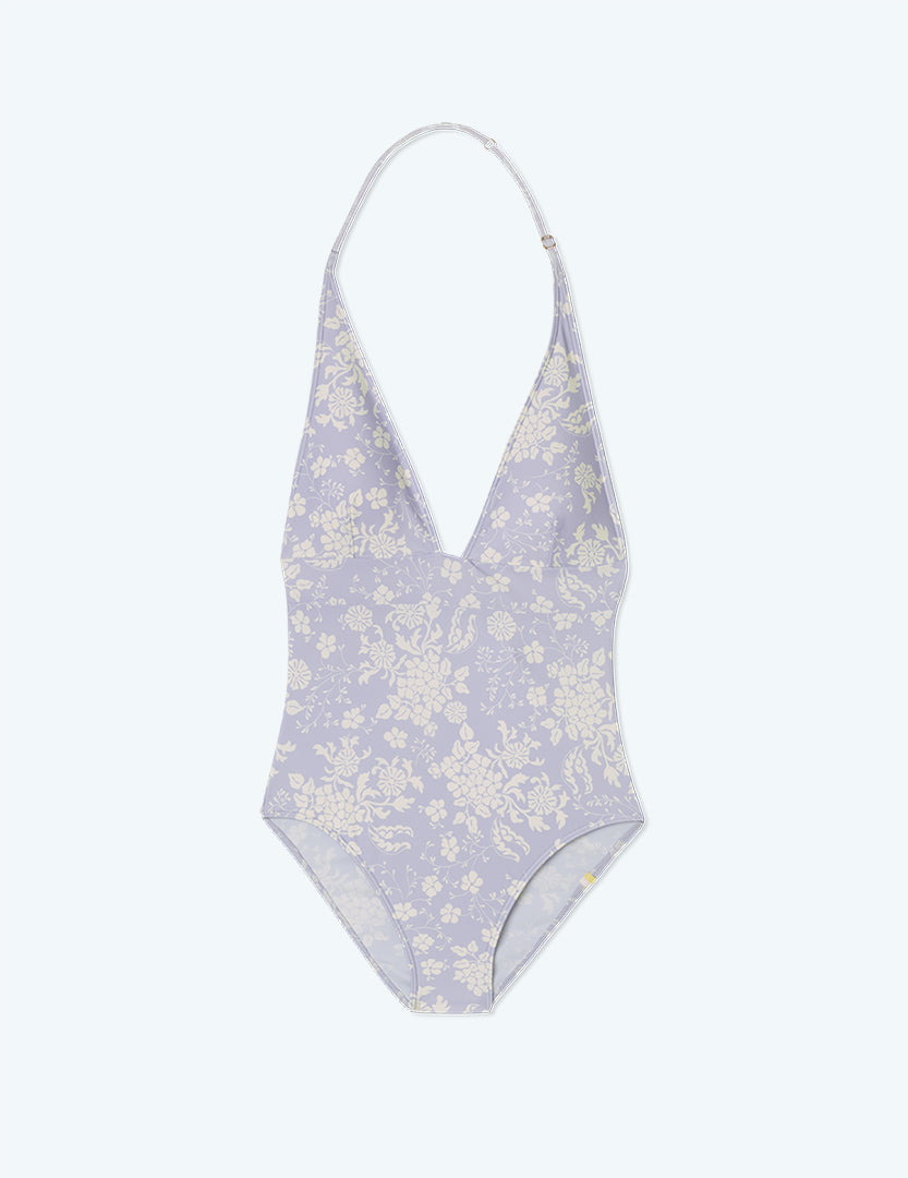 The Halter Plunge - Vintage Floral in Lavender