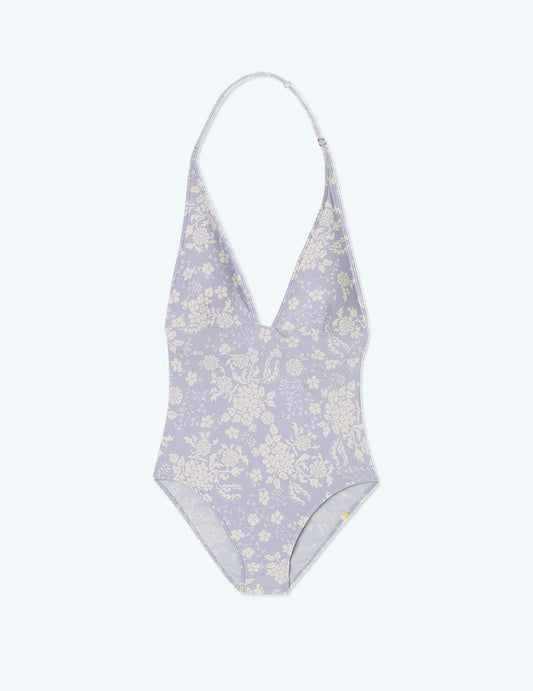The Halter Plunge - Vintage Floral in Lavender