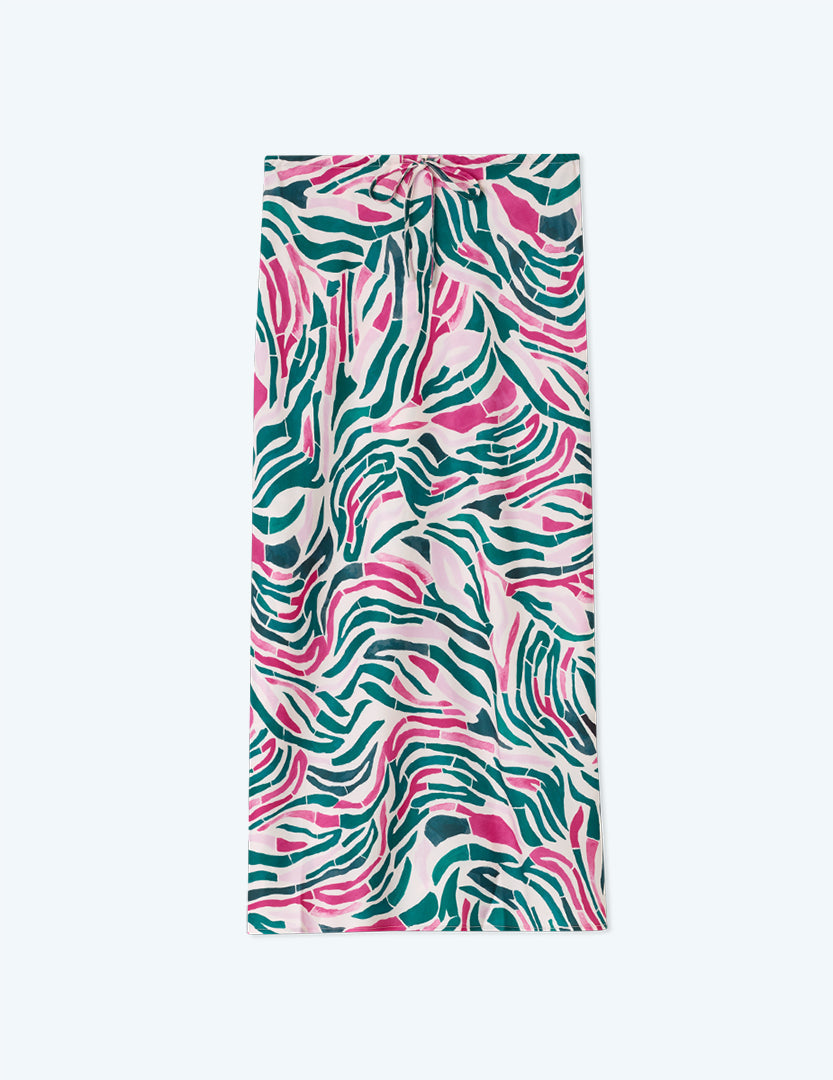 The Silky Slip Skirt - Watercolor Zebra in Hibiscus & Seaweed