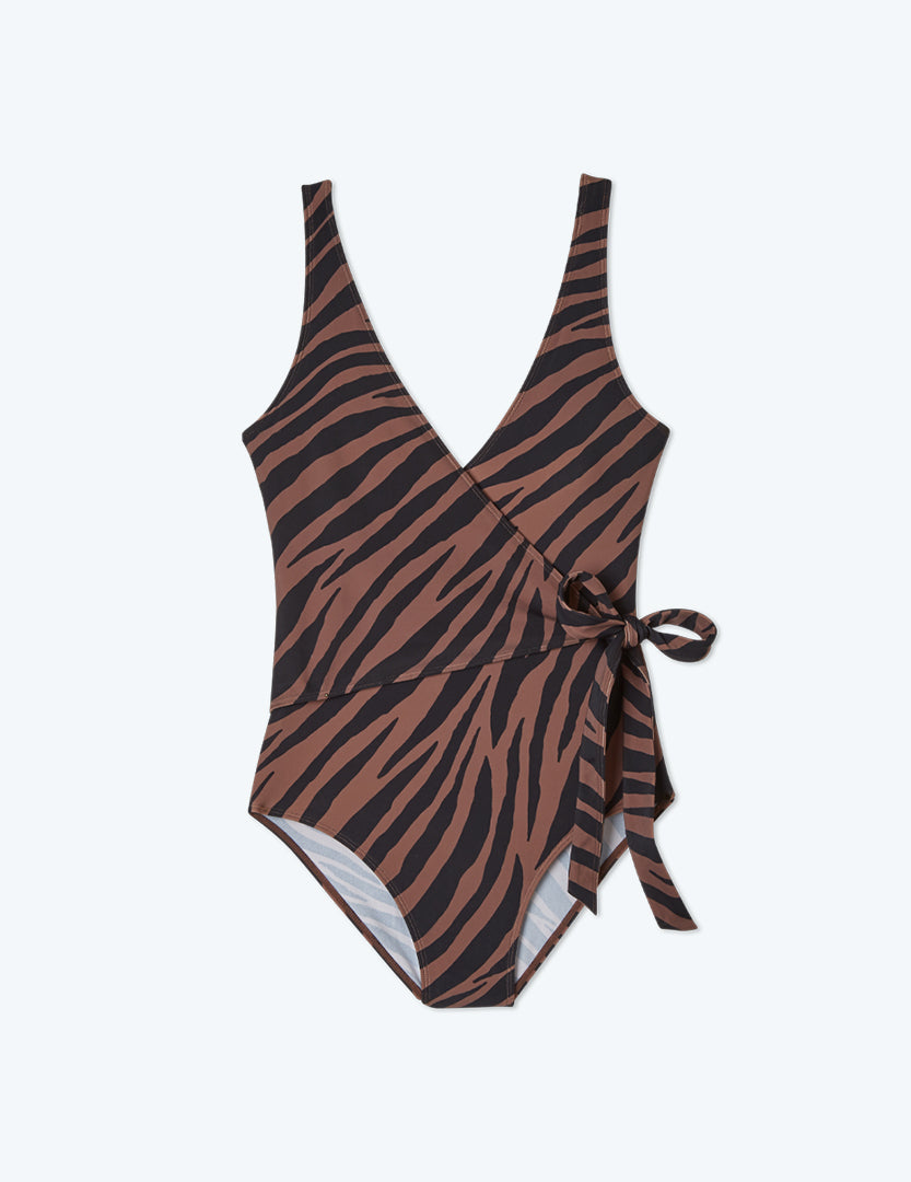 The Perfect Wrap One-Piece - Modern Zebra in Chocolate & Sea Urchin