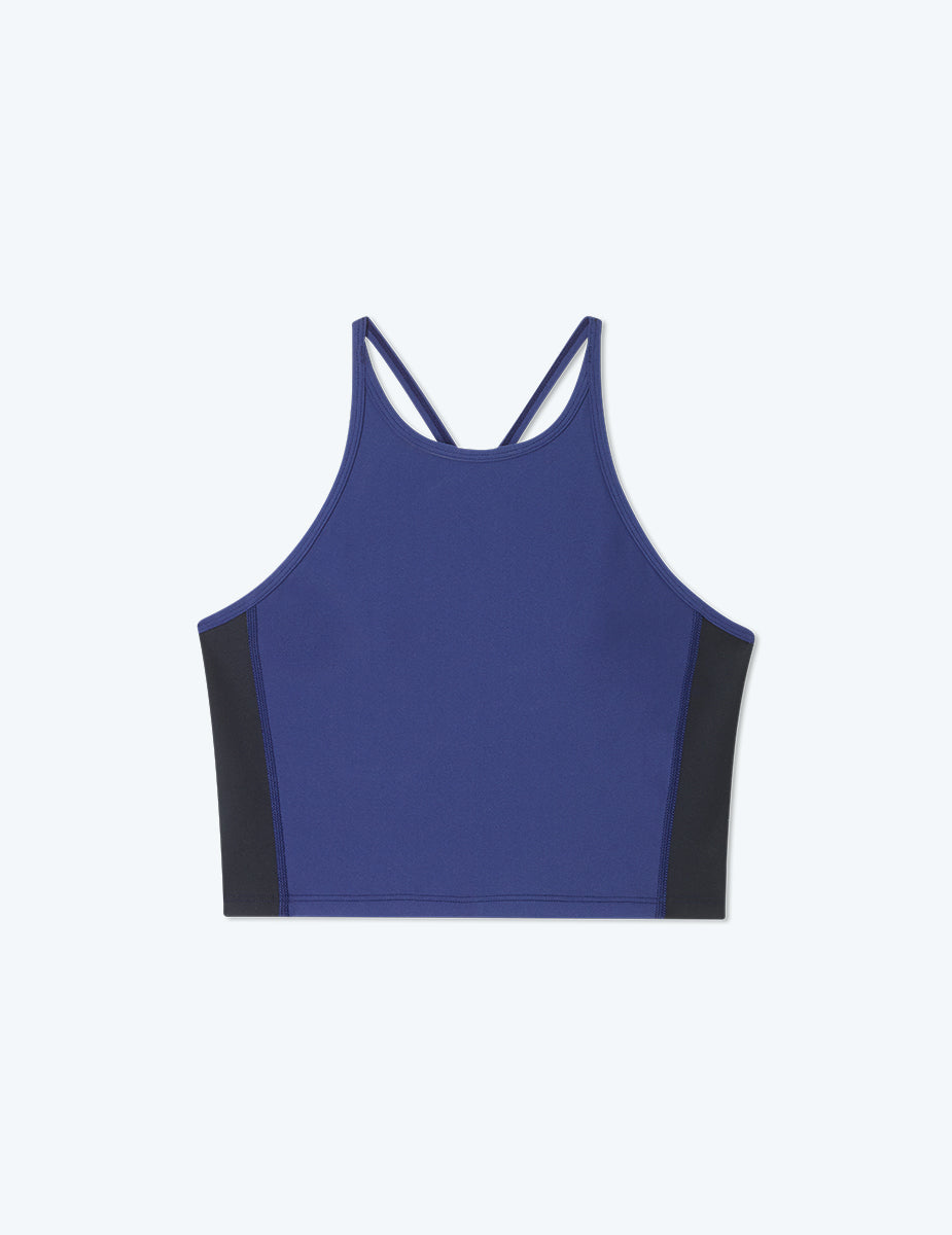 The High Neck Midi Sports Bra Tank - Baltic & Sea Urchin