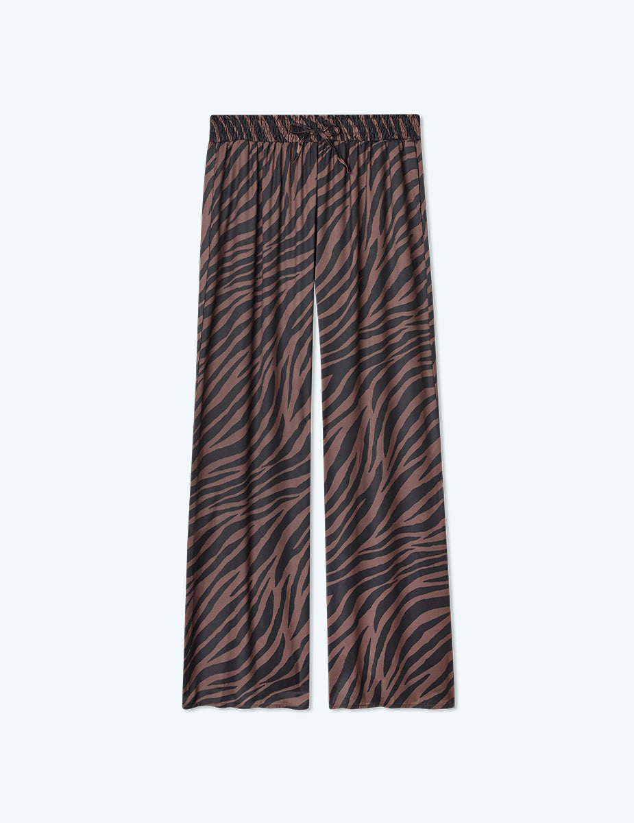 The Palazzo Pant With Ties - Modern Zebra in Chocolate & Sea Urchin