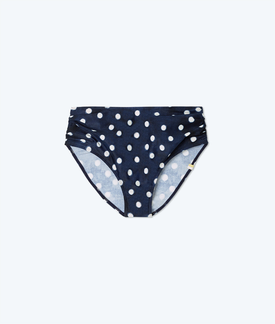 The Ruched High Leg High Rise Bottom - Polka Dot in Deep Sea