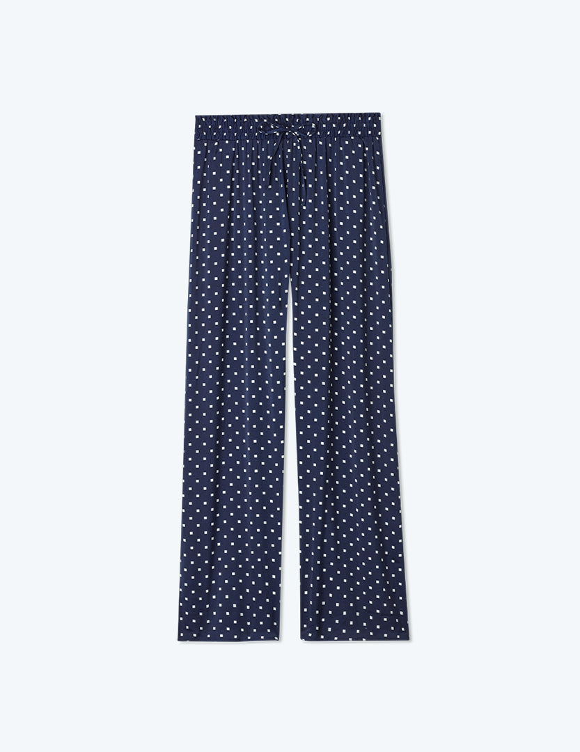 The Palazzo Pant With Ties - Square Dot in Deep Sea & White Sand