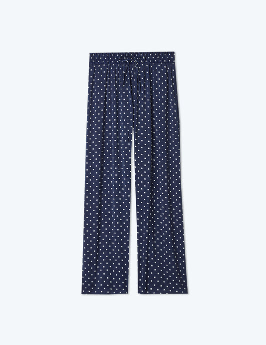 The Palazzo Pant With Ties - Square Dot in Deep Sea & White Sand