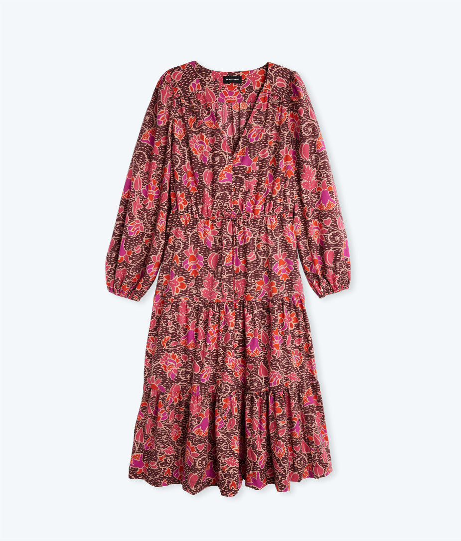 The Countryside Poplin Button Down Midi Dress - Vineyard Blooms in Pinot