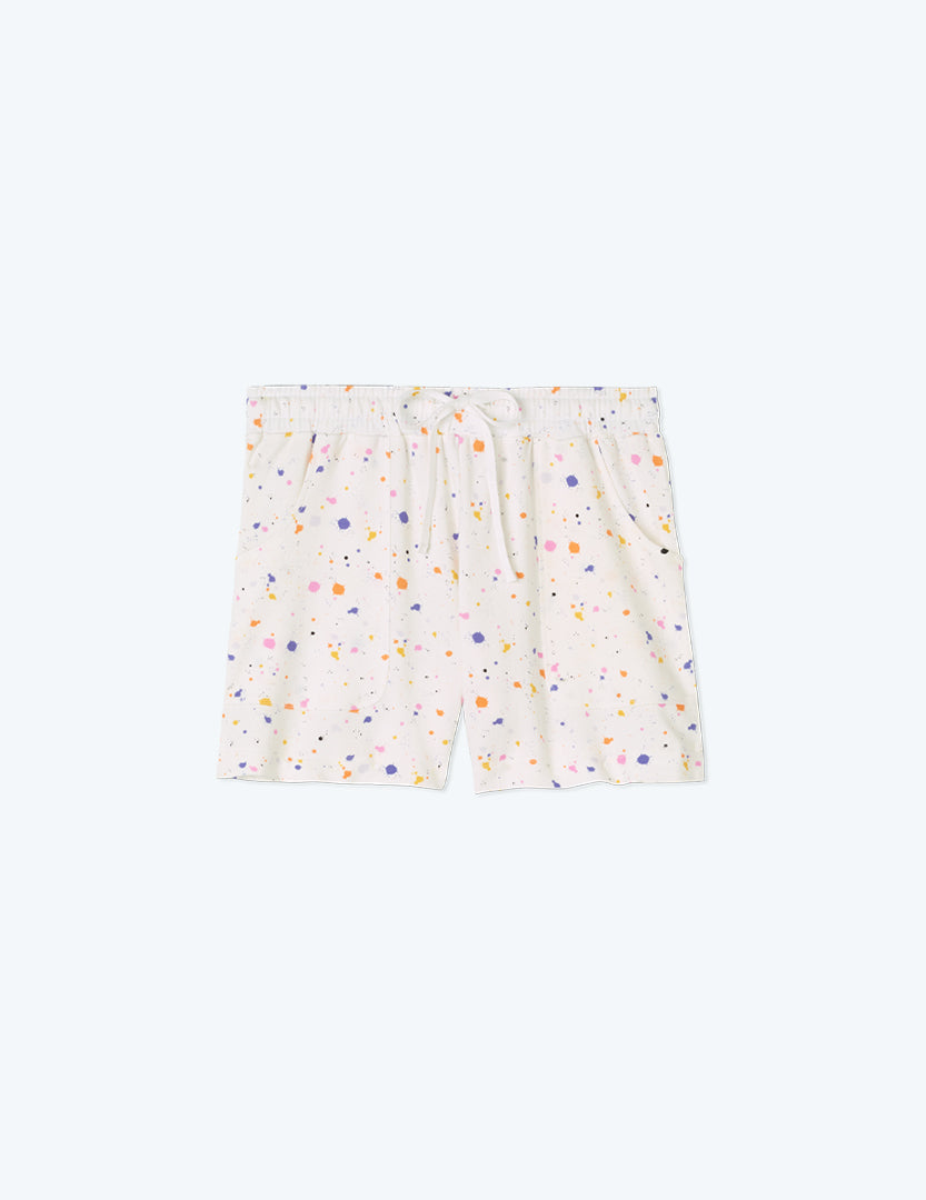 The Softest French Terry Lounge Shorts - Paint Splatter in White Sand