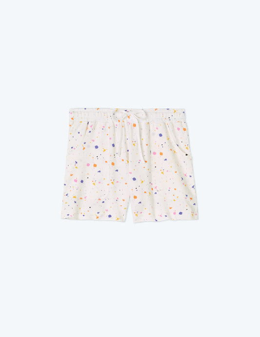 The Softest French Terry Lounge Shorts - Paint Splatter in White Sand