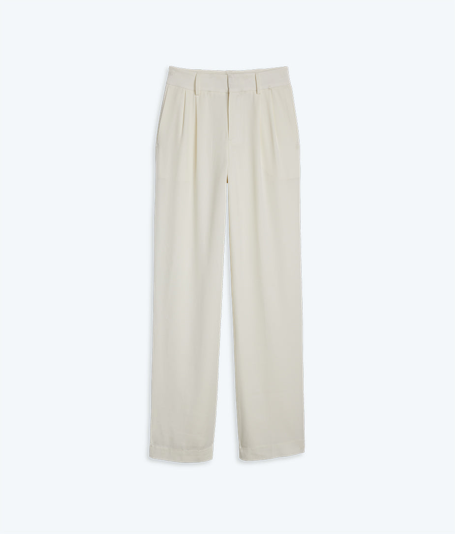 The Classic Pleat Straight Leg Trouser Pant - White Sand