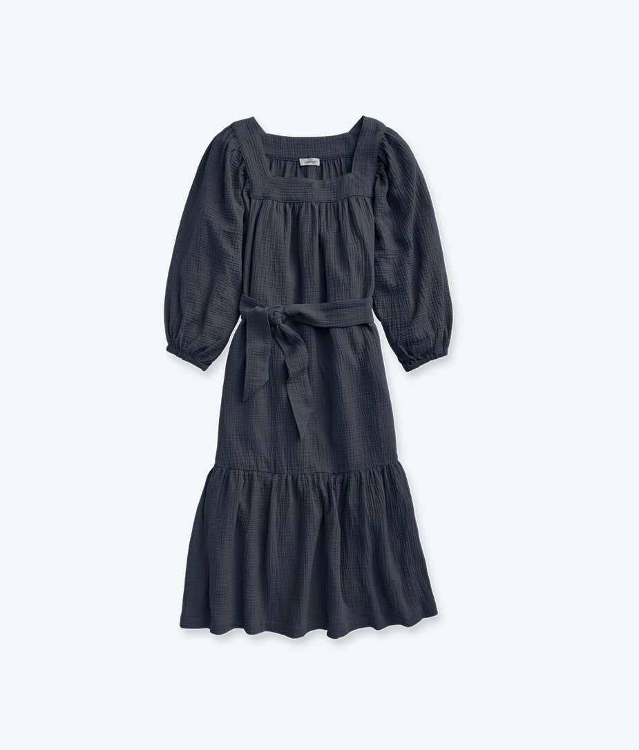 The Going Places Gauze Midi Dress - Midnight