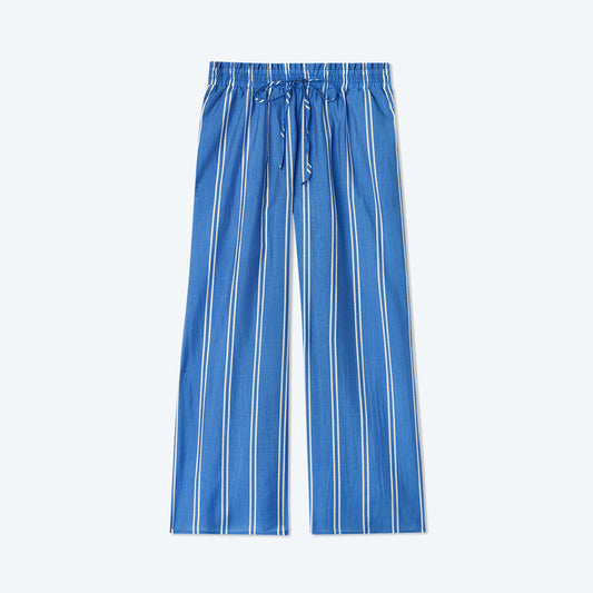 The Effortless Crop Wide Leg Pant - French Stripe in Indigo