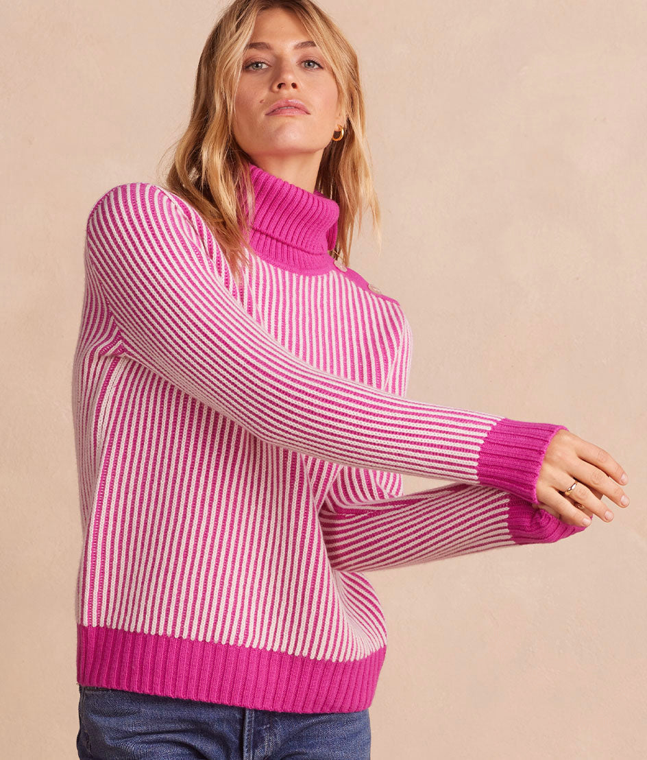 The Luxe Cashmere Blend Two-Tone Button Neck Sweater - Main