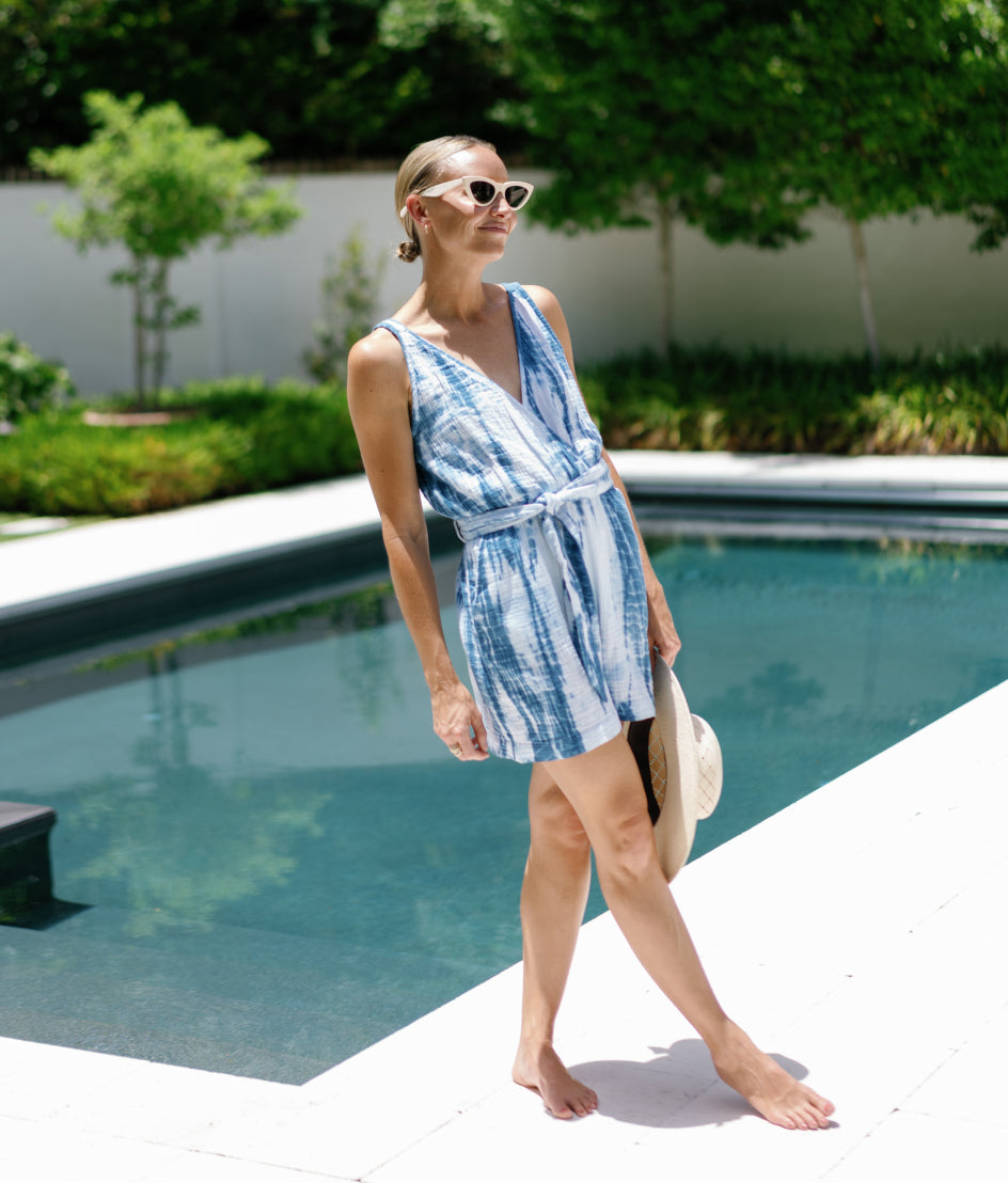The Going Places Gauze Tie-Shoulder Romper - Summer Tie Dye