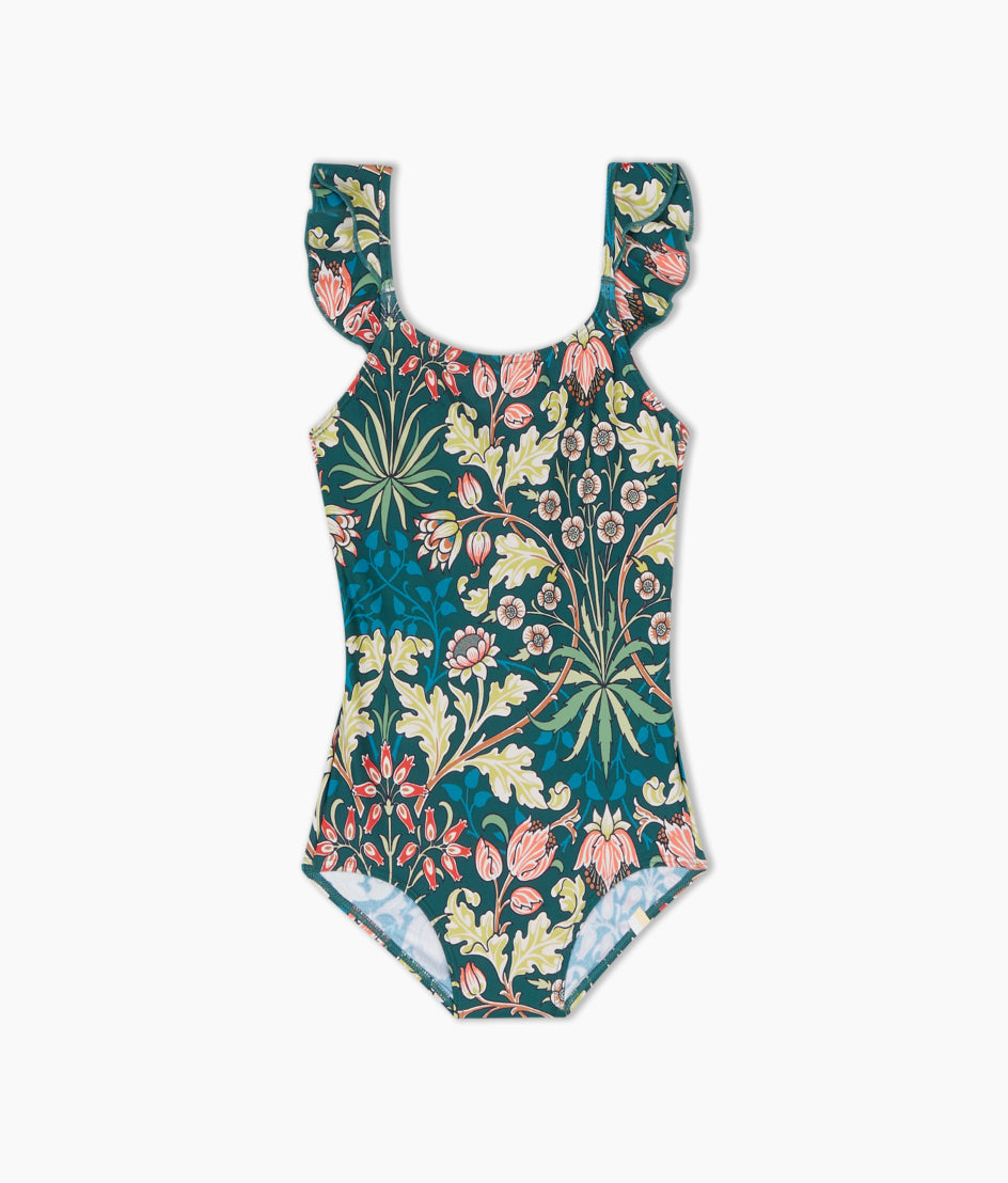 The Girls' Ruffle One Piece - Hyacinth in Sunburst & Teal