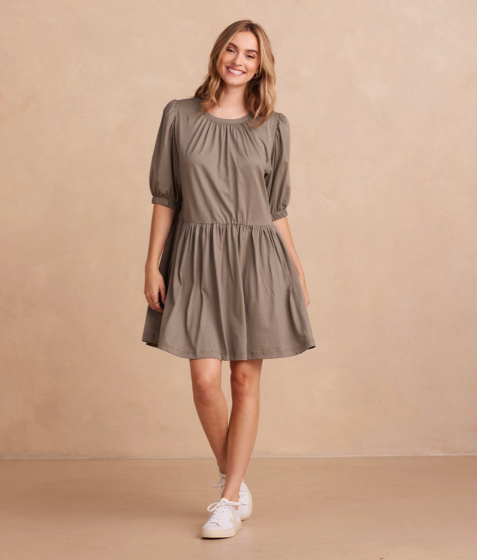 The Luxe Pima Puff-Sleeve Mini Dress - Main