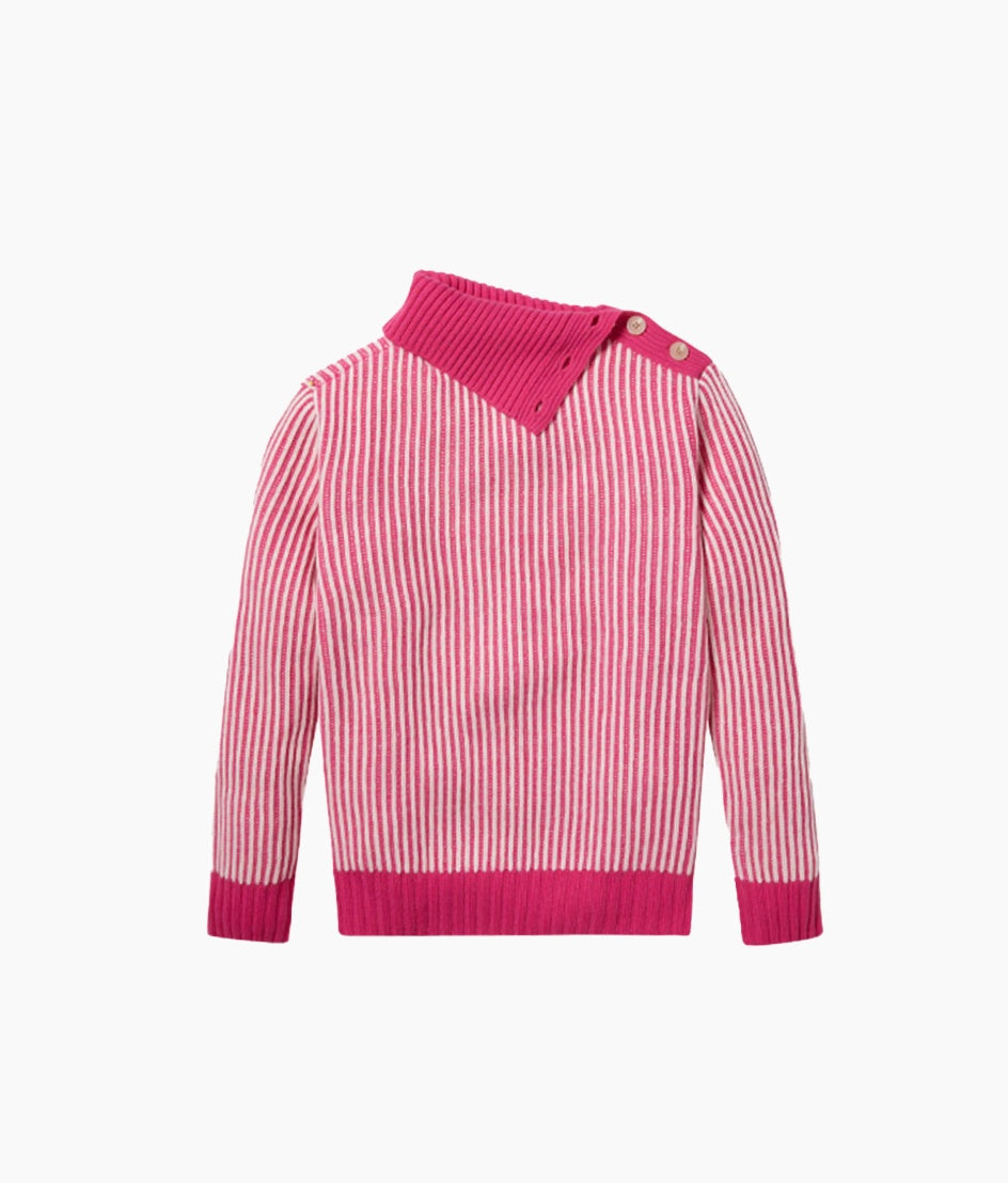 The Luxe Cashmere Blend Two-Tone Button Neck Sweater - Hibiscus & Dune