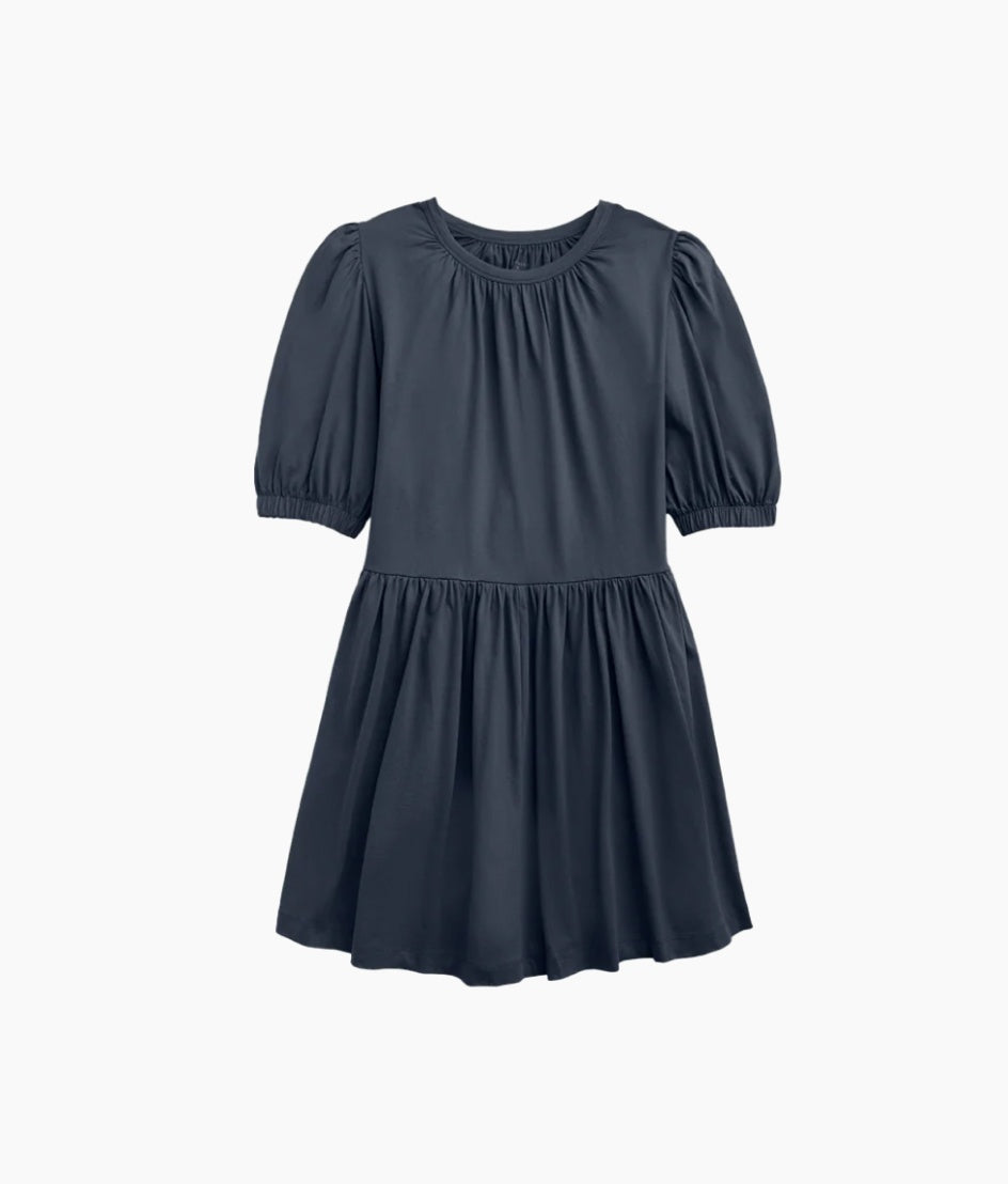 The Luxe Pima Puff-Sleeve Mini Dress - Midnight