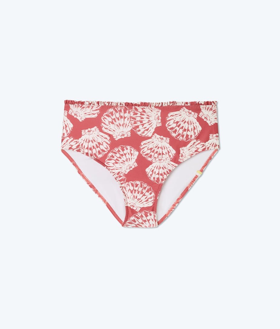 The Mini-Ruffle High Leg High Rise Bikini Bottom - Scalloped Shells in Faded Rose