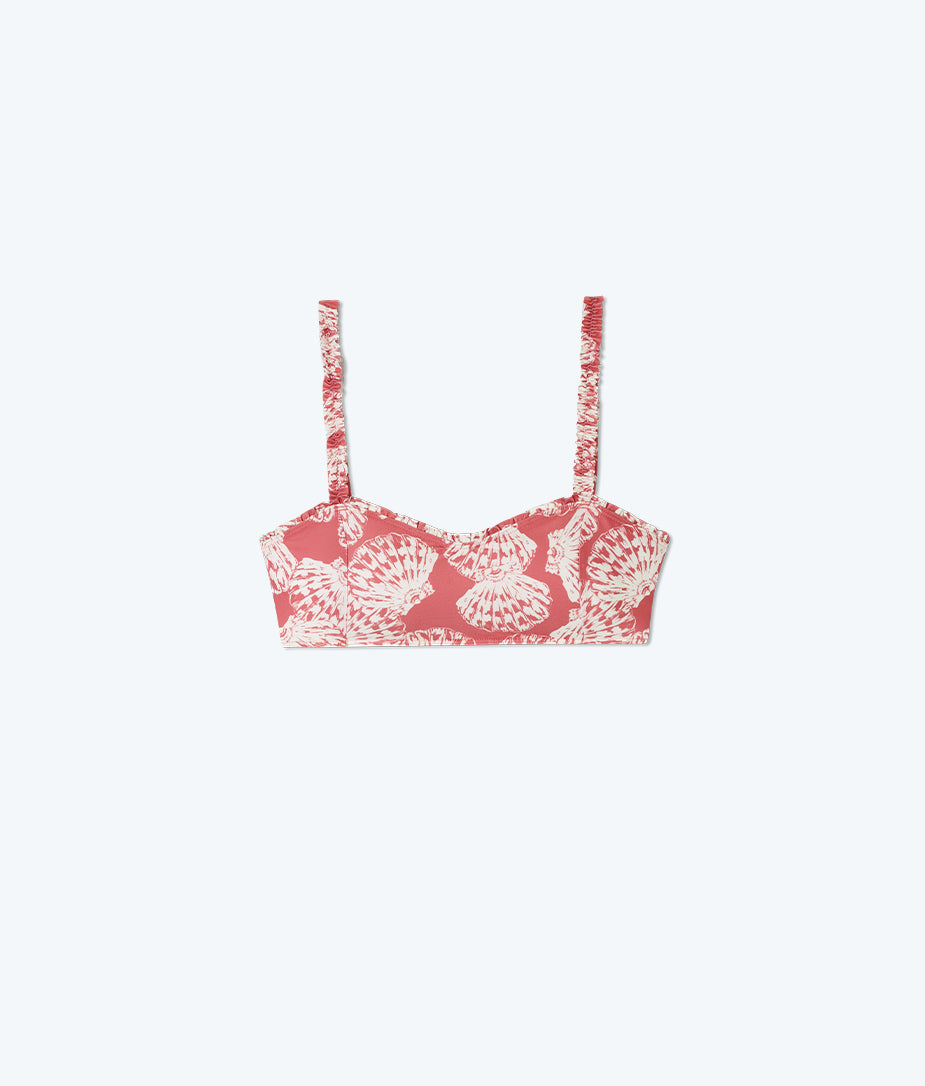 The Mini-Ruffle Sweetheart Coast Bikini Top - Scalloped Shells in Faded Rose