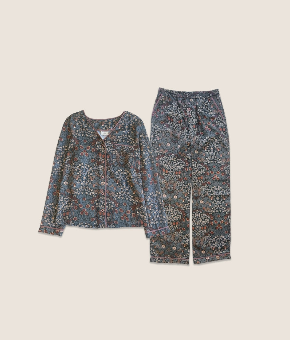 The Silky Luxe Pajama Set - Blackthorn in Dark Indigo