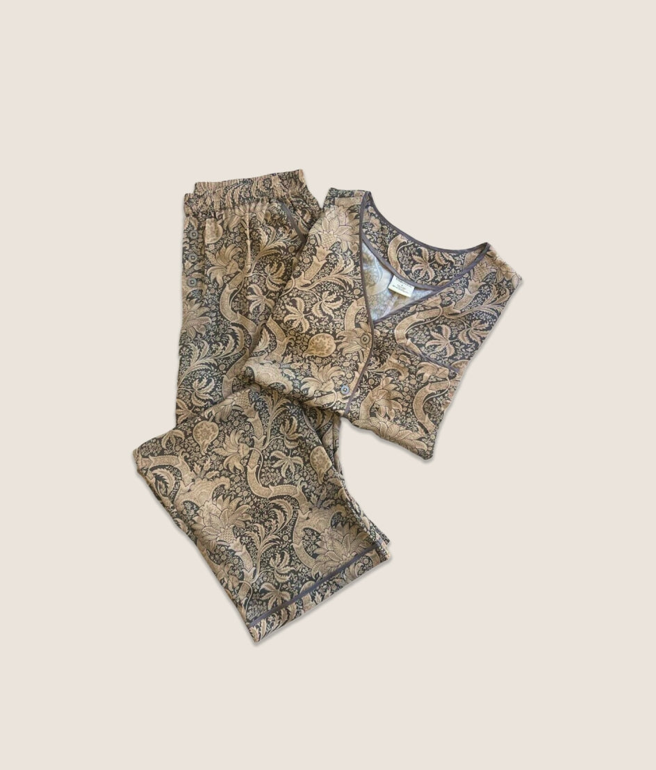 The Silky Luxe Pajama Set - Indian in Charcoal & Nickel