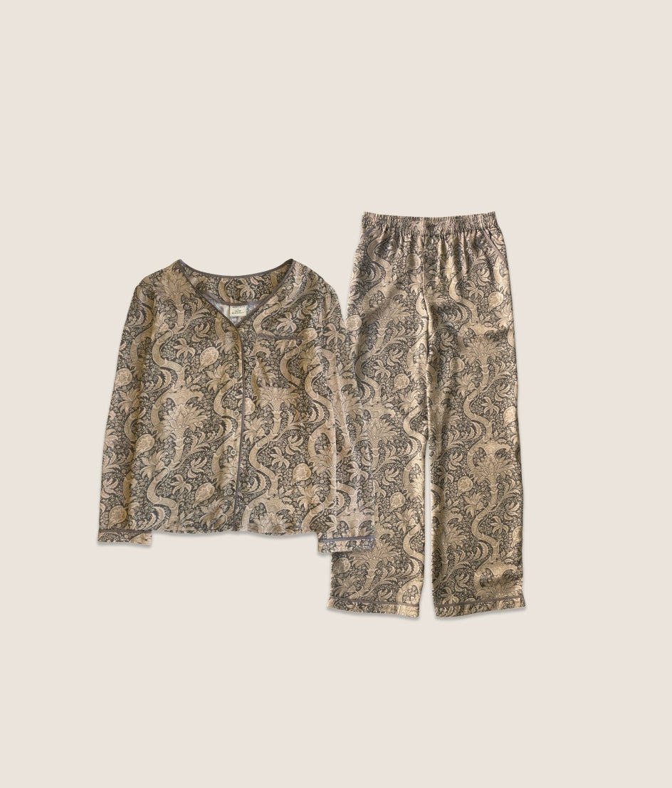 The Silky Luxe Pajama Set - Indian in Charcoal & Nickel