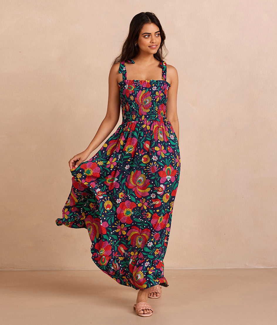 The Silky Luxe Smocked Maxi Dress - Super Bloom