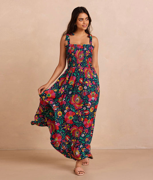 The Silky Luxe Smocked Maxi Dress - Super Bloom