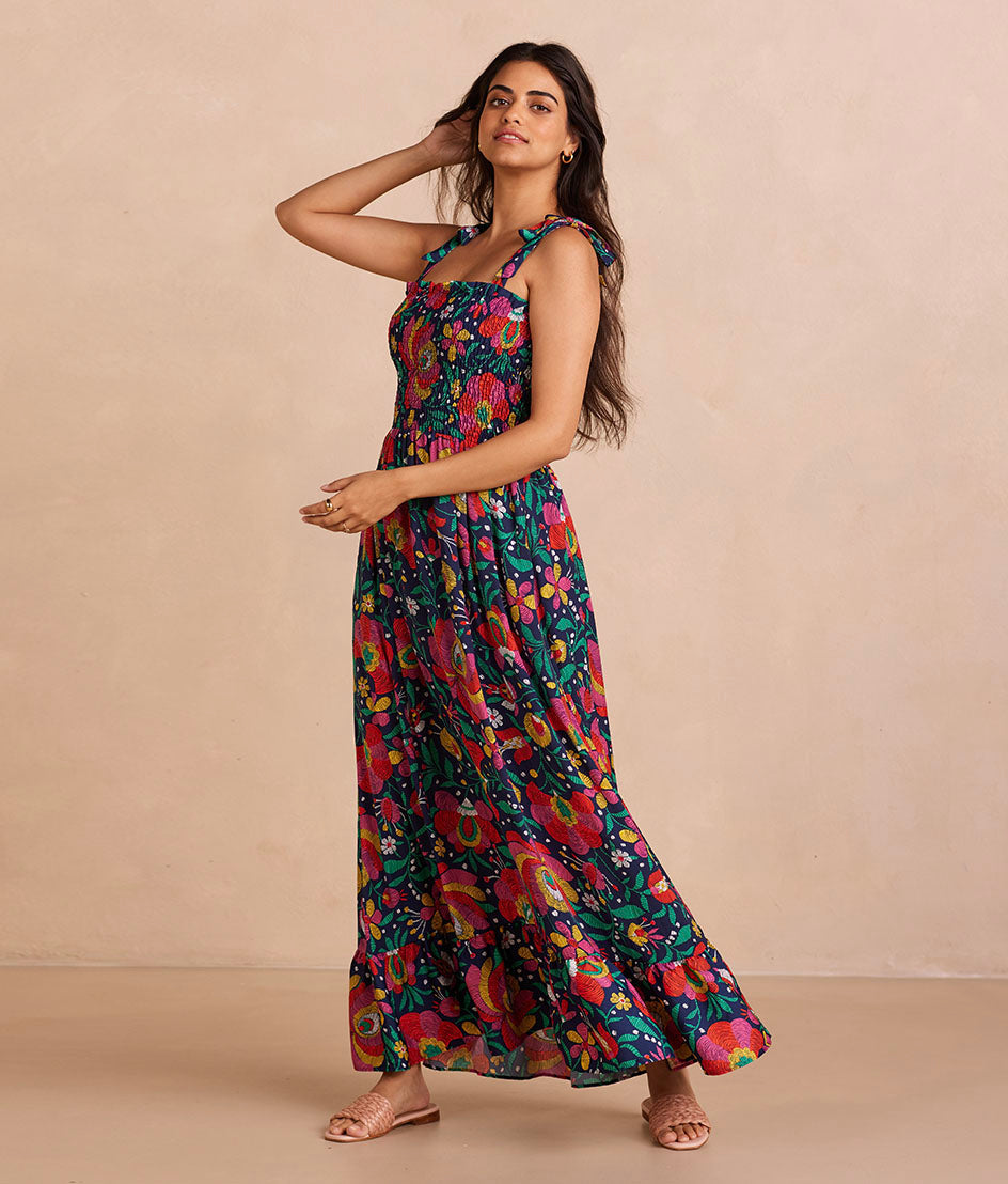 The Silky Luxe Smocked Maxi Dress - Super Bloom