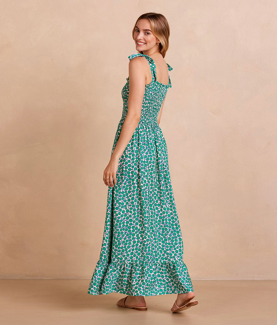 The Silky Luxe Smocked Maxi Dress - Summer Sprig in Seagreen