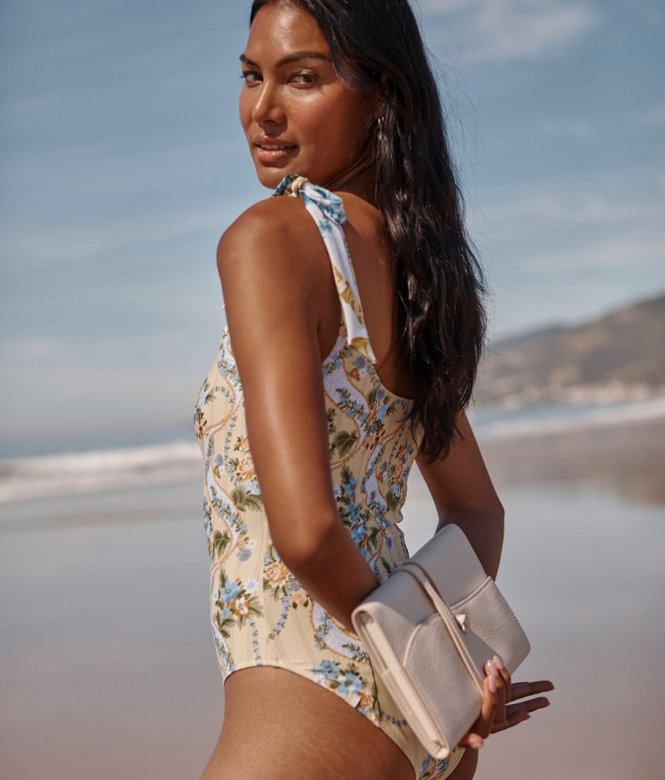 The Tie Mini Ruffle Harbor One Piece - Ribbon Cascade & Bow Bouquet