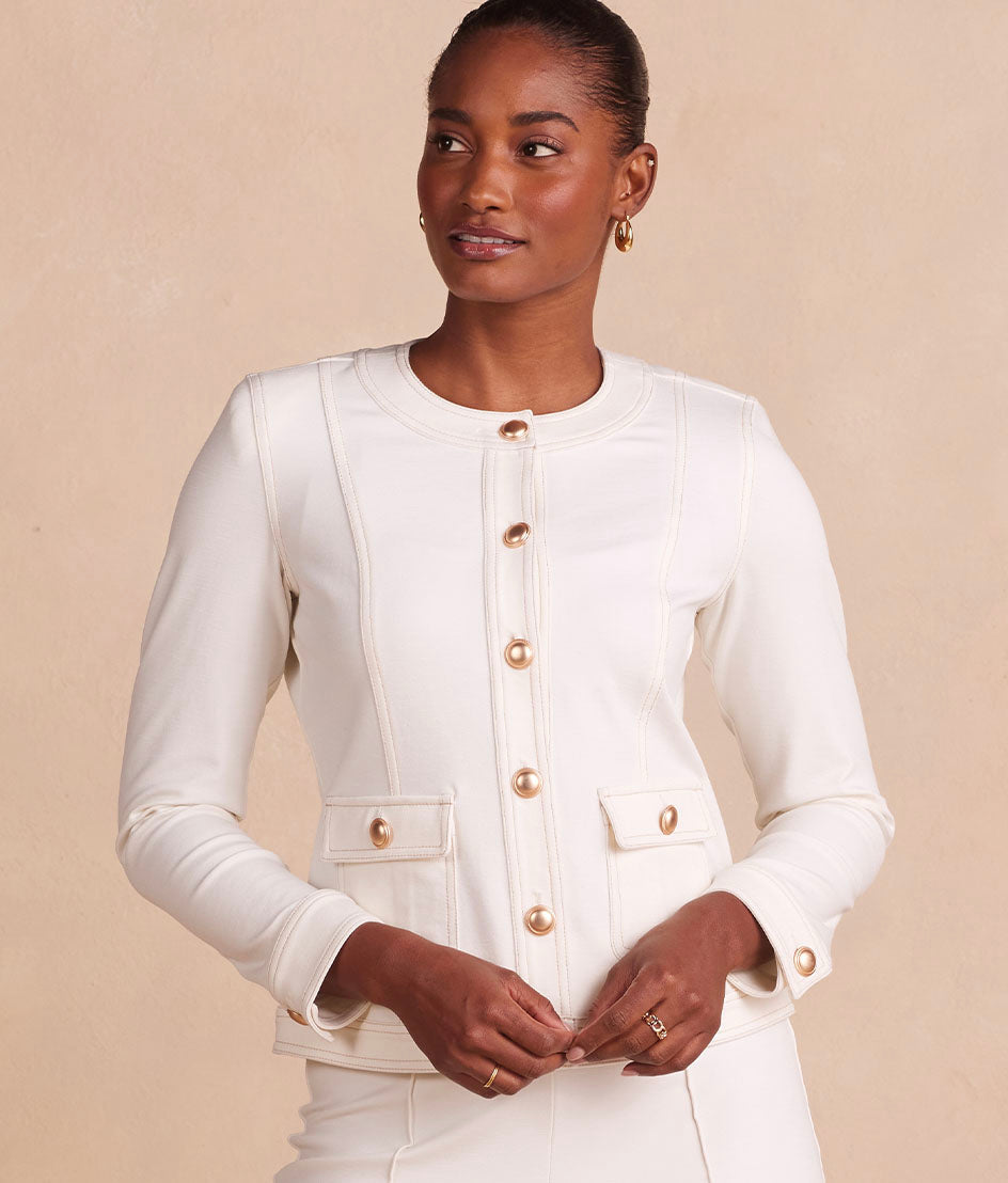 The Icon Ponte Jacket - White Sand