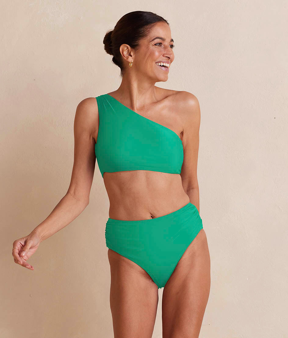 The Ruched High Leg High Rise Bottom - Seaglass