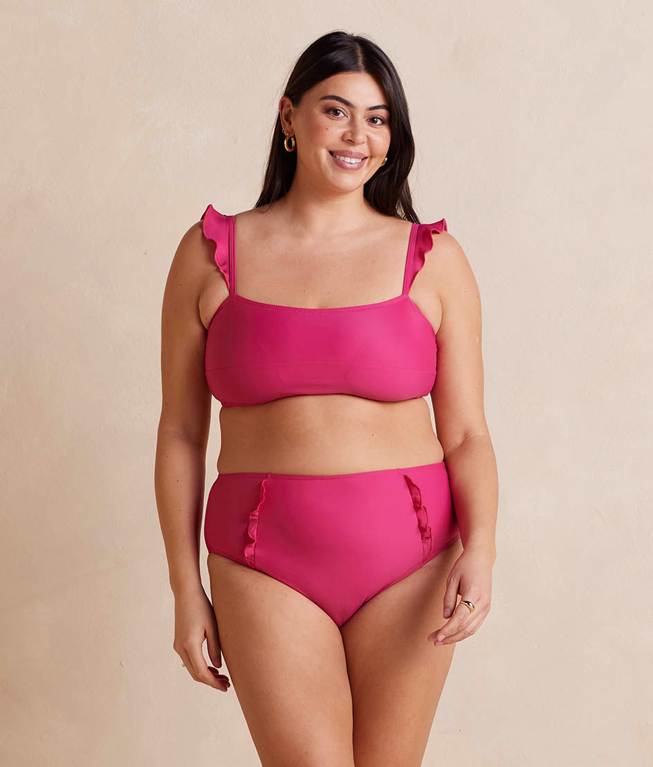 The Ruffle High Leg High Rise Bikini Bottom - Spritz