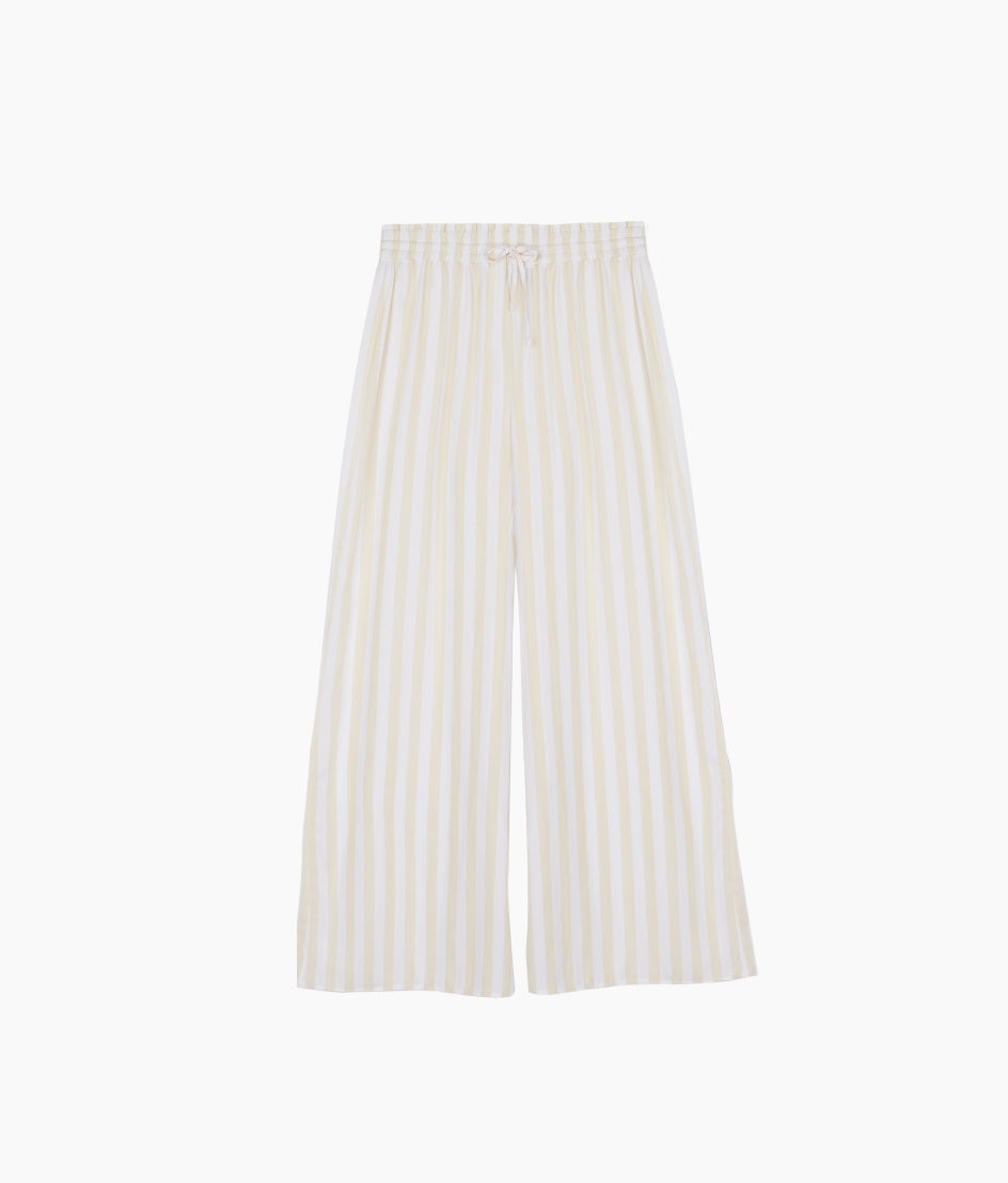 The Silky Luxe Palazzo Pants with Ties - Beach Stripe in Sandshell