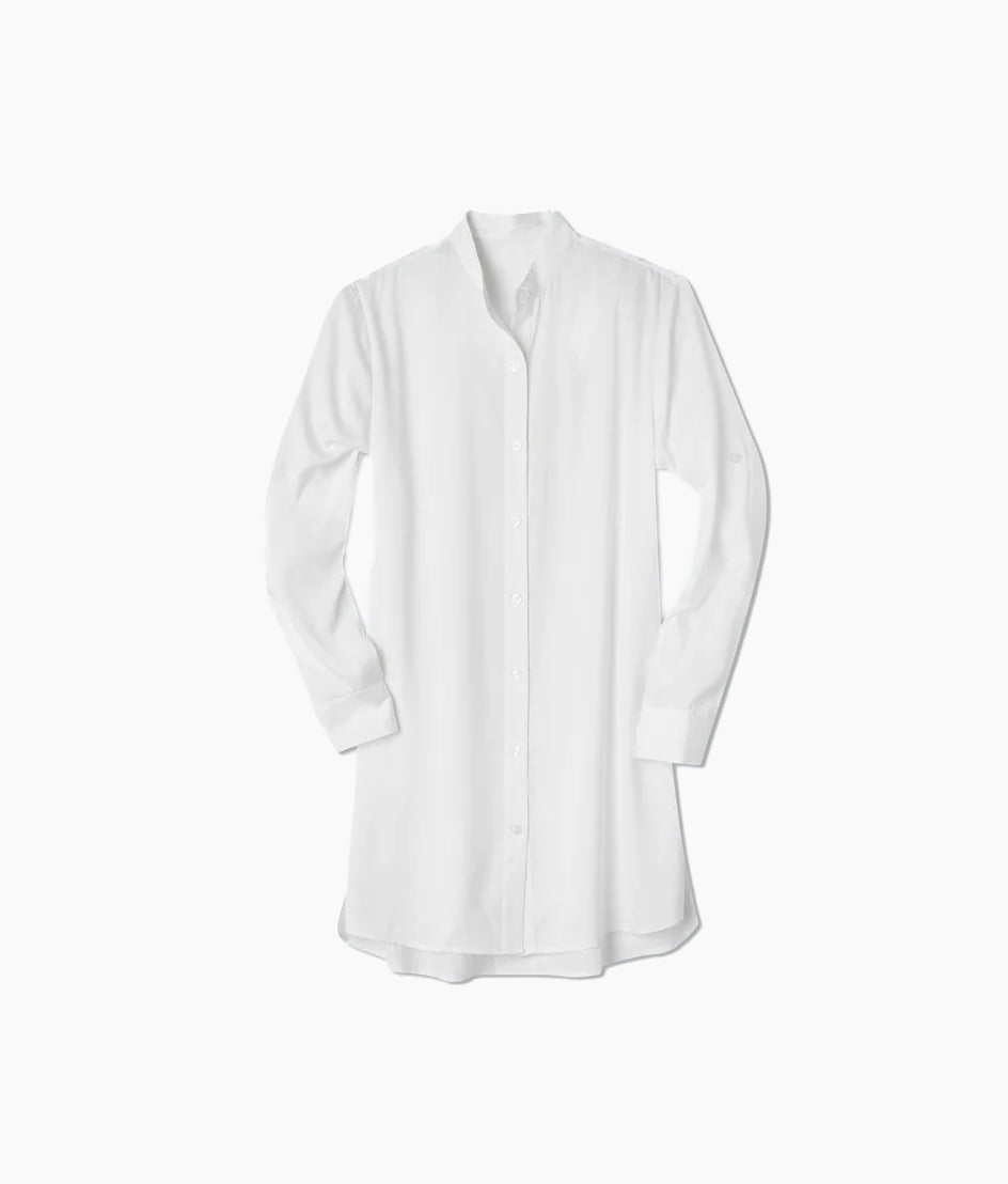 The Silky Luxe Short Effortless Shirtdress Cover-Up - Cloud White