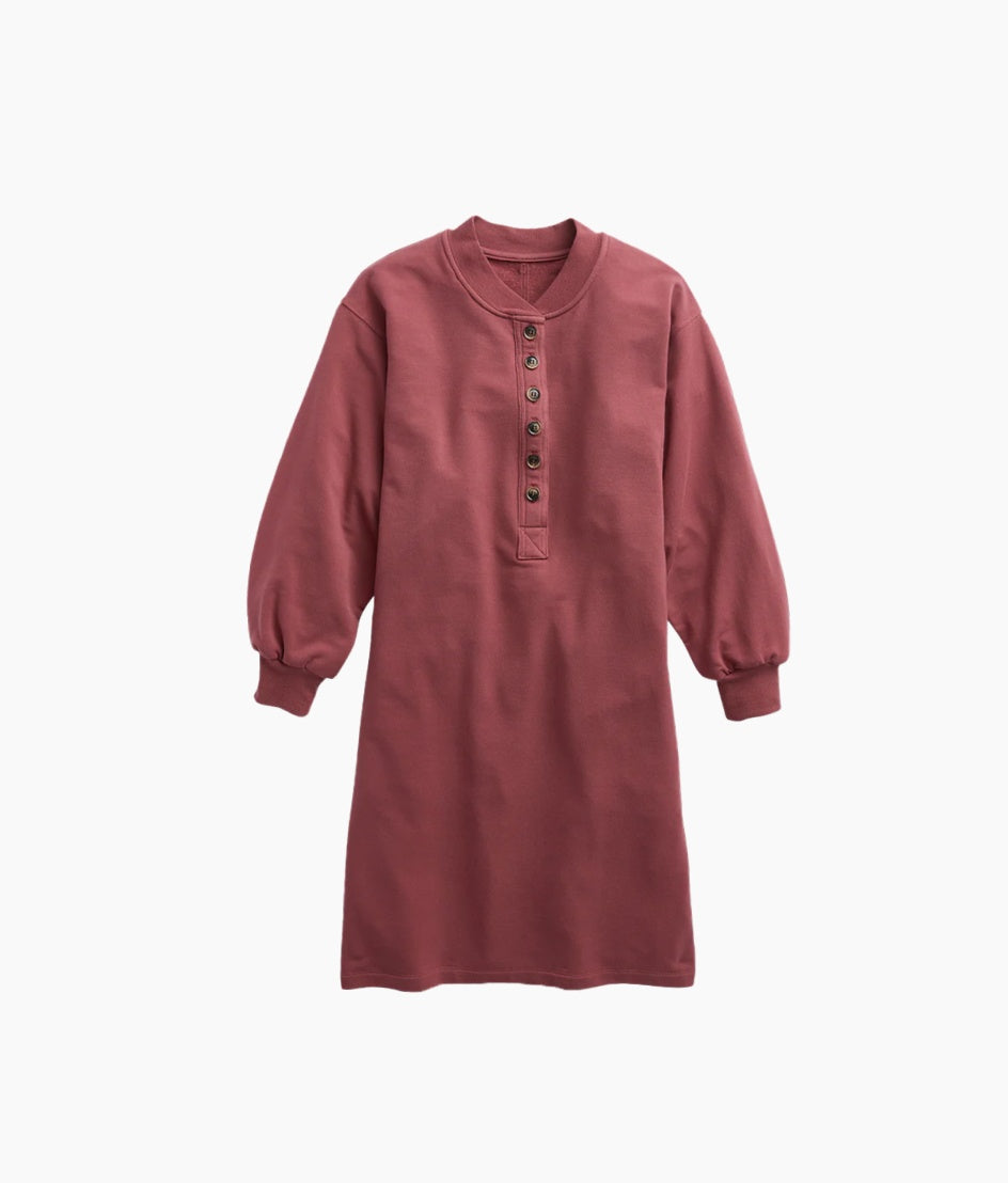 The Softest French Terry Henley Dress - Rosewood