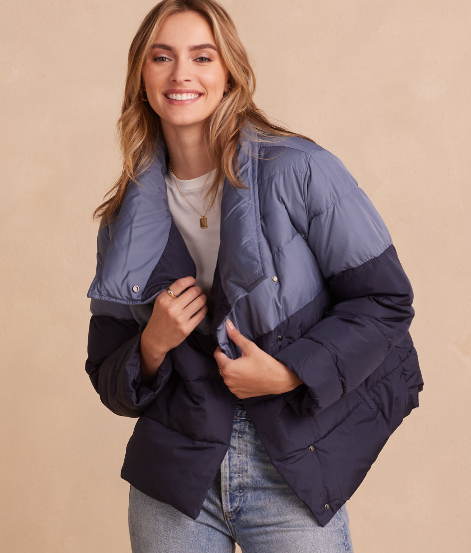 The Colorblock Eco Puffer Jacket - Midnight & Slate