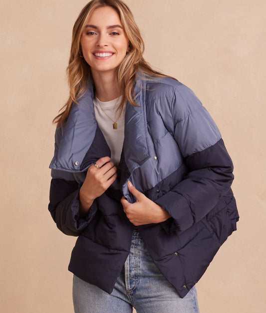The Colorblock Eco Puffer Jacket - Midnight & Slate