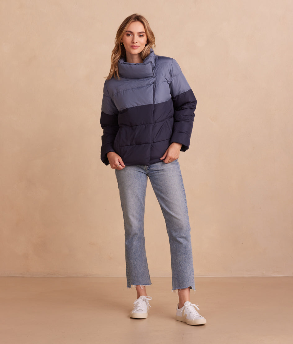 The Colorblock Eco Puffer Jacket - Midnight & Slate