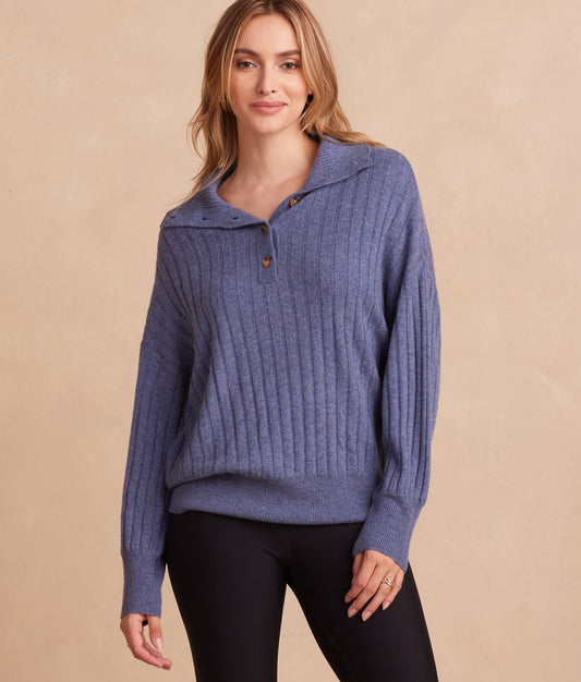 The Coziest Cashmere Blend Ribbed Half-Button Sweater - Main