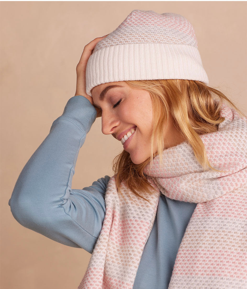 The Coziest Cashmere Blend Soft Stripe Hat - Pastel Soft Stripe