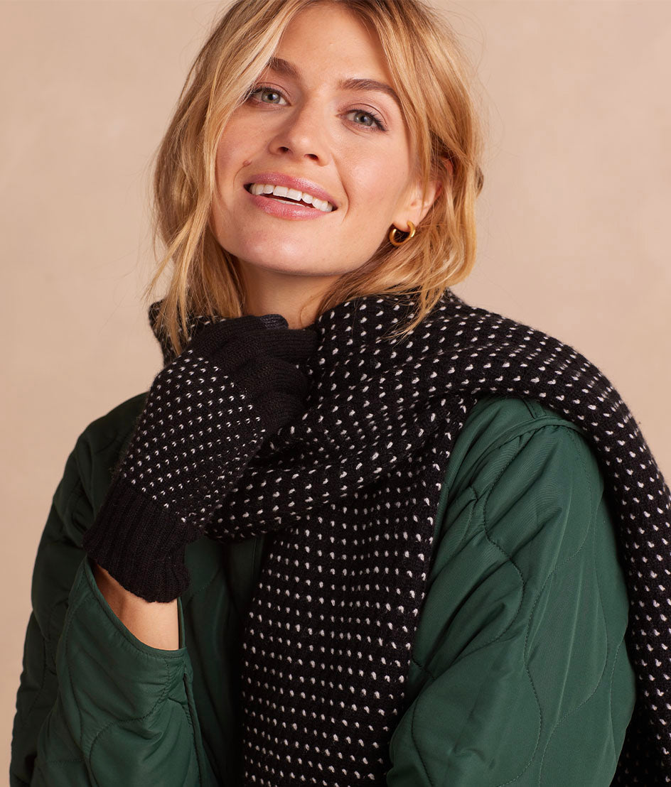 The Luxe Cashmere Blend Mix Stitch Gloves - Sea Urchin & White Sand