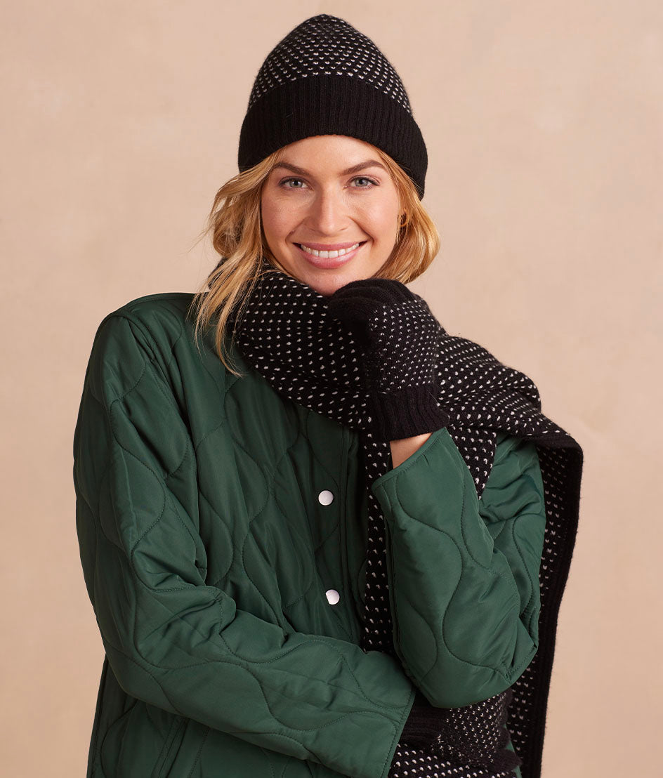 The Luxe Cashmere Blend Mix Stitch Hat - Sea Urchin & White Sand